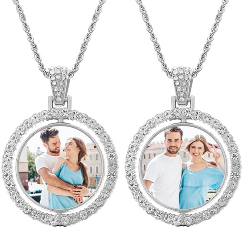 Custom Circle Chain with Picture Custom Circle Pendant Necklace - color: Round-Basic-Silver-008