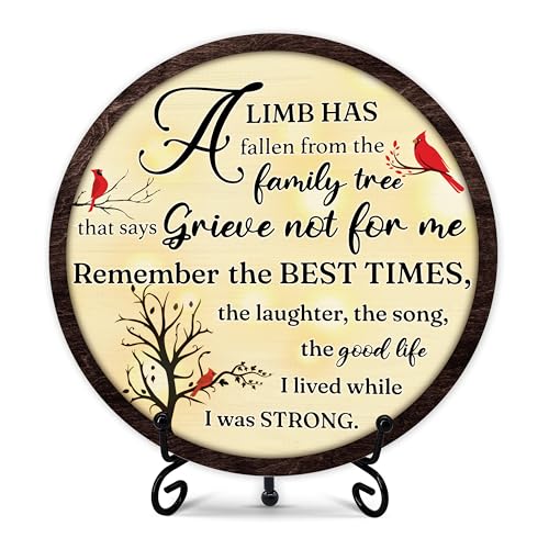 Celebration of Life Decorations, Sympathy Gifts for Loss of Loved One, Farmhouse Round Wood Plaque with Stand, In Loving Memory Sign for Home Office, Bereavement Gifts for Loss Of Father Mother (13) - color: A Limb Has Fallen From The Familt Tree
