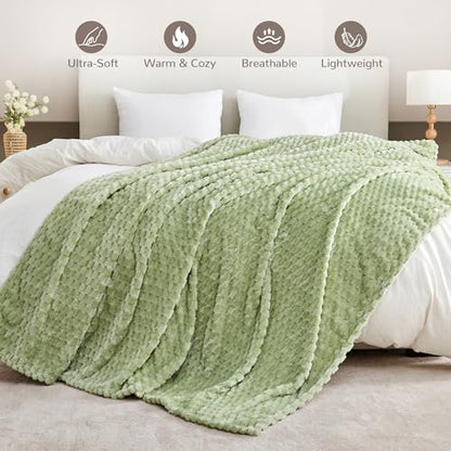 330GSM 3D Jacquard Throw Blanket for Couch, Sage Green, 50"x60" - color: Sage Green, size: Throw(50"x60")