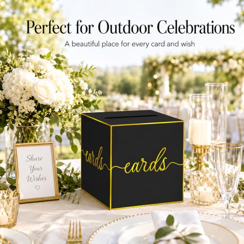 Black and Gold Foil Card Box for Birthday Parties, Graduation and Wedding | Collect Cards and Envelopes in One Place with an 8.7 Inch Cube, Wide Top Slot and Black Gold Foil Design - color: Black Gold