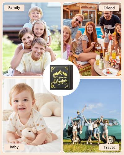 Leather Photo Album 4x6 200 Photos,Slip-in Photo Album Book with 50 Sheets, Travel Souvenir Diary Photo Book for Family Wedding Baby and Holiday Pictures - color: Black