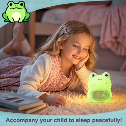 Frog Night Light with Alarm Clock，Frog Gifts with Rechargeable Silicone Lamp Cute Animal Tabletop Lamp, OK to Wake Clock with 9 RGB Color Light, 6 Soothing Sounds, Dual Alarm, for Boys & Girls - style: Frog