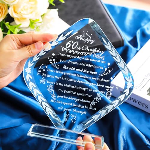 YWHL 60th Birthday Gifts for Men Women Crystal 60th Bday Decorations Best 60 Year Old Birthday Gift Ideas for Mom Grandma Wife Dad Born in 1965 - style: 60th Birthday Gifts