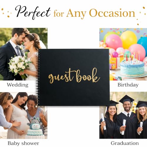 Paper 'n Such Graduation Party Black Guest Book with Blank Pages for Polaroid Pictures, Funeral, Wedding Reception, Birthday, Bridal or Baby Shower, Vacation House Guestbook -Spiral Hardcover