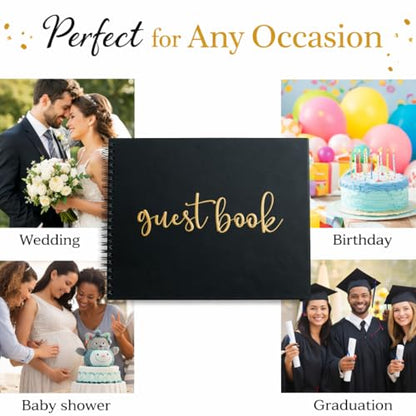 Paper 'n Such Graduation Party Black Guest Book with Blank Pages for Polaroid Pictures, Funeral, Wedding Reception, Birthday, Bridal or Baby Shower, Vacation House Guestbook -Spiral Hardcover