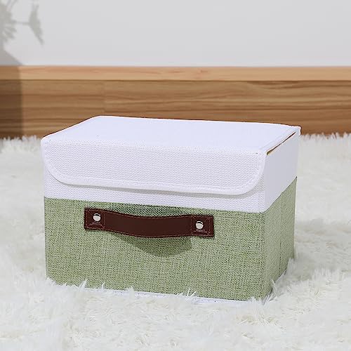 ANMINY Fabric Storage Box Bins with Lids, Green White, 10"x8"x7" - color: Green White, size: Small (Pack of 1)