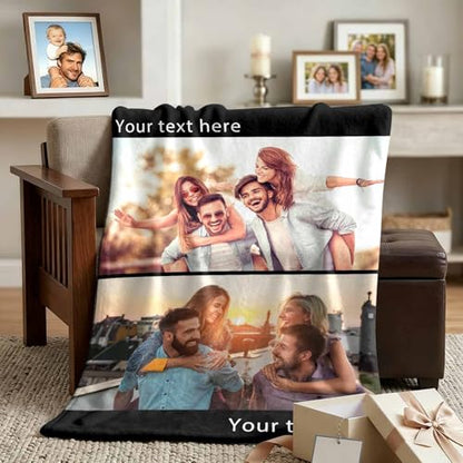 Personalized Photo Throw Blanket for Christmas Birthday, Custom Blanket with Photos Customized Picture Blankets Sofa Blanket Gifts for Friends Family Couples Dad Mom Daughter Son 50" x 60" - color: Multi2