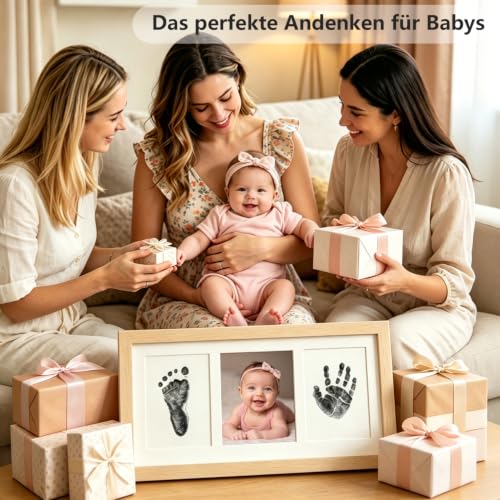 Baby Hand and Footprint Kit,Inkless Baby Handprint Kit with 2 Safe Clean-Touch Ink Pads and a Wooden Baby Picture Frames for Newborn,Baby Gifts-Ash Wood - color: Oak
