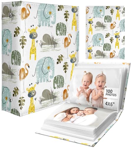 Slohif Photo Album for kids 4x6 Pictures Leather Small Baby Memory Book Keepsake for My First Family 100 Pockets Personalized Photobook for Boys Girls Toddler Travel Birthday Anniversary Animals - style: Animal