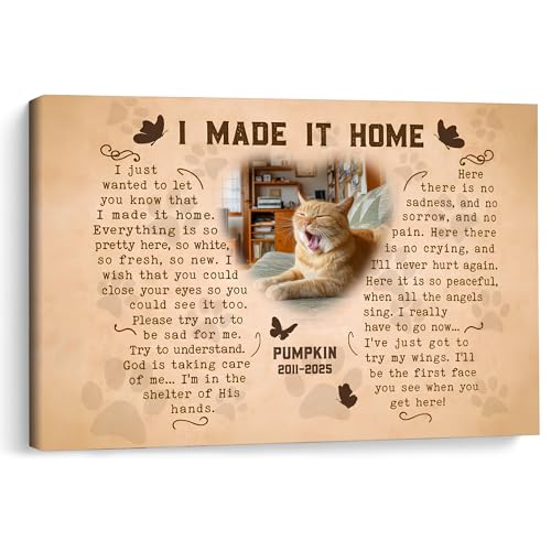 KiKiLuna Custom Cat Memorial Framed Canvas Poster, I Made It Home Poem Wall Art, Photo Name Dates, Sympathy Gift for Pet Loss, Kitty Remembrance Decor - color: Design 2