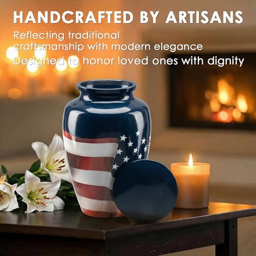 Emvency Urn for Ashes, Metal Alloy, 10" H x 6" W, American Flag - color: Flag