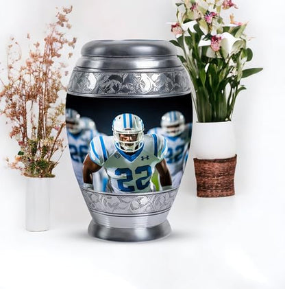 Football Player Urn for Ashes - Blue Sports Urns - Large Urns for Human Ashes Adult Man - Funeral Companion Urn for Adult Male 10 Inch | Blue Funeral Companion Urn for Adult Male, Cremation Urns 200 Cubic Inches