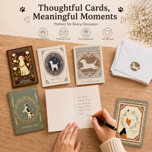 24 Pack Pet Sympathy Cards Bulk with Envelopes and Stickers - color: Dog