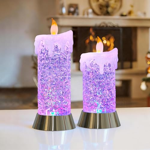 8.65" Lighted Acrylic Flameless LED Candles Swirling Glitter Globe - size: 8.65" Flameless Candles Figurine