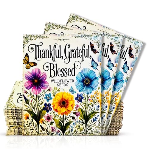 25 Wildflower Seed Packets - Thank You Gifts for Guests - Engagement Party Decorations - Wild Flower Seeds Throw and Grow Perennial Annual Mix to Attract Pollinators Bees Birds & Butterflies Non-GMO