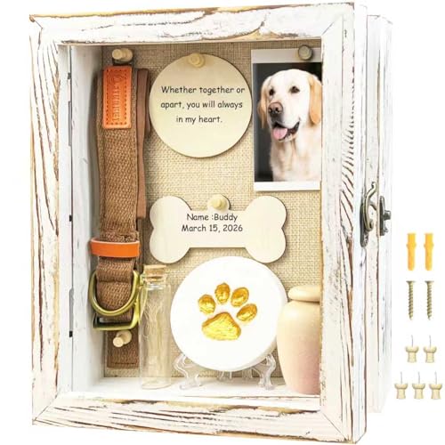 8x10 Pet Memorial Shadow Box Frame Paw Print Kit Solid Wood Pet Frame Retro White Dog Memorial Gifts for Loss of Dog - color: White