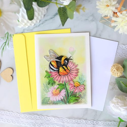 KingKraft Bee Quilling Card, Handcrafted Greeting Card for All Occasions, Birthday, Thinking of You, Get Well, Anniversary Card for Wife, Valentines Day, Mothers Day Card, Blank Inside - color: Bee