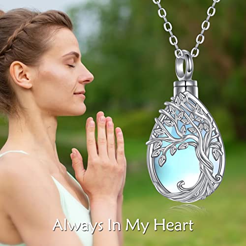 ONEFINITY Tree of Life Urn Necklaces for Ashes 925 Sterling Silver Tree of Life Crystal Cremation Jewelry for Ashes Memory Jewelry for Women Men - style: Moonstone