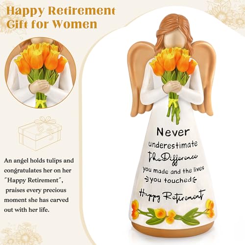 Retirement Gift for Women, Happy Retirement Gift, Retired Angel Figurines - color: White-retirement