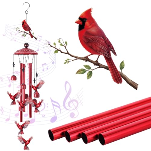 Cardinal Wind Chimes for Outside, Cardinal Outdoor Hanging Decor, Memorial Gifts for Women/Men, Metal Windchime for Garden Yard Patio Porch Balcony - color: Cardinal B