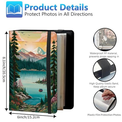 Photo Album 3.5x5 80 Photos Small Capacity PU Leather Cover, Lake Surrounded by Trees Mini Photo Album 3.5x5 with Elastic band, Birthday Christmas Photo Albums Wedding Anniversary - color: Lake Surrounded by Trees, size: 3.5*5 Holds 80 Photos