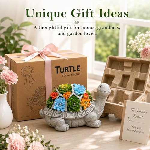 Nacome Solar Garden Outdoor Statues Turtle with Succulent - color: Grey Turtle