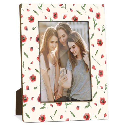 Floral Picture Frame, Birthday Gifts for Sisters Girl Mom Friends Women, Red Flower Wooden Picture Frame Fits 4x6 Inch Photo, Home Office Desktop Nightstand Display -075 - color: Floral-1