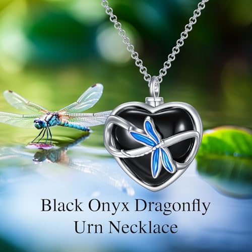 Rose & Daisy Urn Necklace - Sterling Silver Cremation Keepsake Memorial Jewelry - style: Dragonfly Urn Necklace