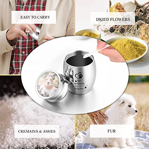 Small Dog Urn 1.57 Inches Mini Cremation Keepsake for Pet Ashes - Tiny Paw Holder for Cat - Your Paw Prints are Forever On My Heart - color: Silver-photo&text-engraving