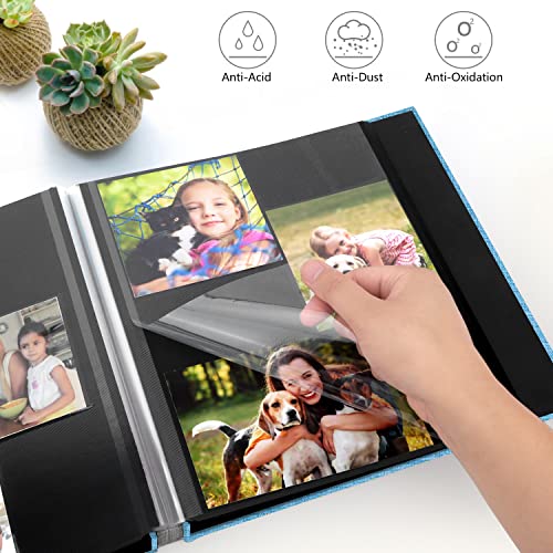 Zesthouse Photo Album Self Adhesive Pages, 60 Pages Magnetic Scrapbook Albums with Sticky Page, Photos Album Holds 8x10 & 5X7 & 4x6 & 6x8 & 3x5, Large Picture Book Ideal Gift for Family Wedding Baby - color: Blue, size: 11"x10.6"/Black 60 Pages