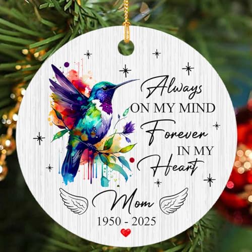Personalized Memorial First Christmas Ornament 2026, Memorial Hummingbird Ornament, On My Mind Forever in My Heart Christmas, Custom Bereavement Gift for Loss of Family - color: On My Mind Forever in My Heart Ornament