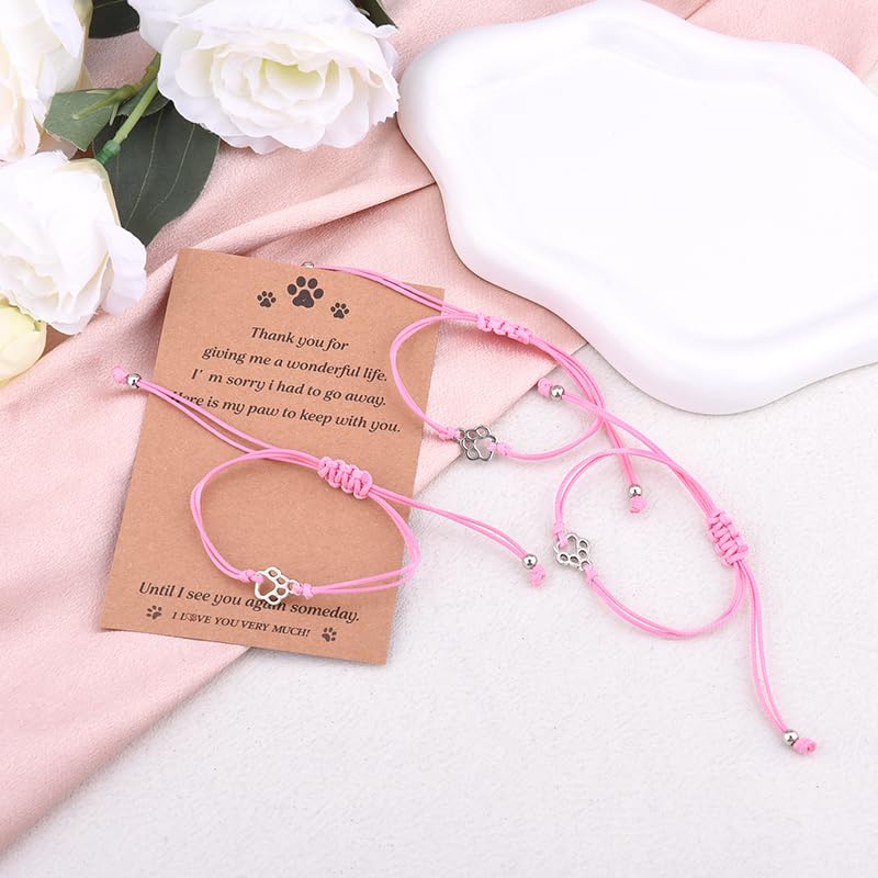 Pet Memorial Gifts Bracelets for Loss of Dog Cat Symapthy Gift for Dog Cat Lovers Passing Away Gifts Paw Print Bracelet - color: Pink