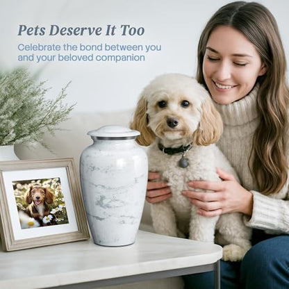 Cremation Urns for Human Ashes Adult Female & Male - Large (10.5H x 6.25W) | Handcrafted Urn for Human Adult Man & Woman - Decorative Funeral Urns - Memorial Urn with White Marble Finish - size: Large, style: White Marble Finish