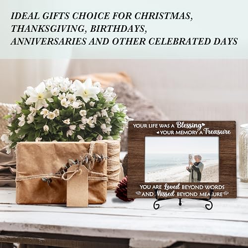 Sympathy Photo Frame Gifts, In Memory of Loved One Remembrance Frames, Your Life Was A Blessing Themed Sympathy Wooden Picture Frame With Stand, Bereavement Gifts For Loss Of Family Friends -36 - color: Your Life Was A Blessing Your Memory A Treasure