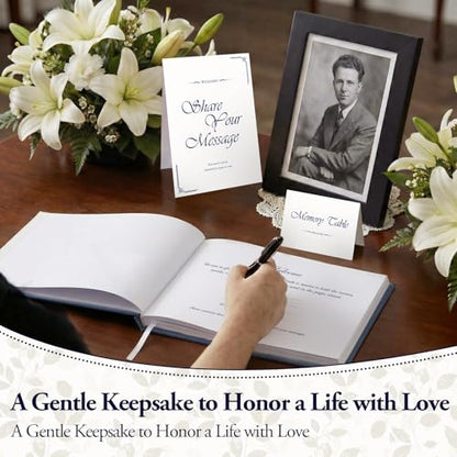 Funeral Guest Book, Celebration of Life, Blue Linen 2026, 120 Pages - color: Blue