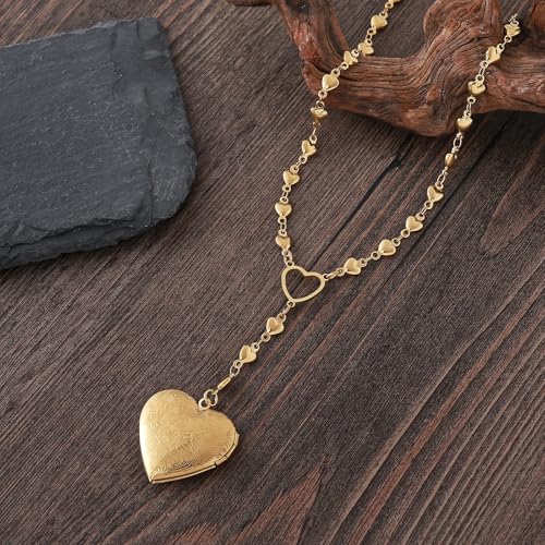 Personalized Heart Locket Necklace for Women Stainless Steel- Heart Necklace - color: Gold-E