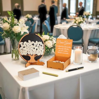 Engrowtic 164 Pcs Celebration of Life Guest Book for Memorial Service Share a Memory Cards Wooden Box Funeral Memory Pen Leaves for Funeral Guest Book Table Decor Sign(Tree of Life) - style: Tree of Life