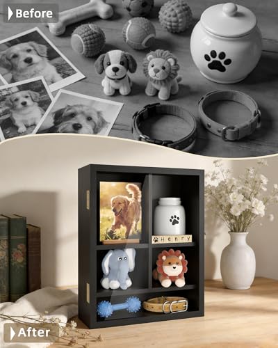 Pet Memorial Shadow Box, 14.7"x 12" Dog Memorial Shadow Box with Adjustable Shelves & Pin-Back Board, Wooden Pet Memorial Box for Ashes, Photos & Keepsakes, Loss of Pet Sympathy Gift, In Memory of Dog