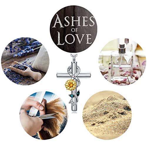 Cross Urn Necklace for Ashes 925 Sterling Silver Cremation Jewelry with Funnel Filler Kit Ashes Necklace for Human Women Girl Pets - color: B_Sunflower Urn Necklace, style: Personalized