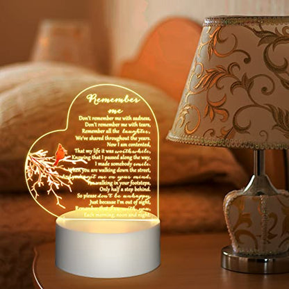 Coume Memorial Night Light, Acrylic Heart, Red Cardinal Bird Style | Sympathy Condolence Gift for Loss of Loved One, Remembrance Bereavement Decor, Heart LED Sign with Cardinal - style: Red Cardinal Bird Style