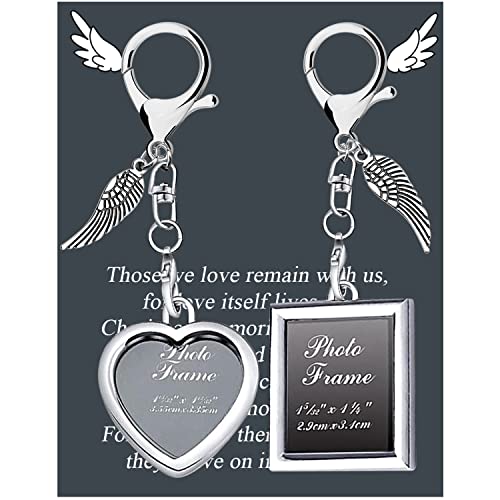 BNQL Memorial Frame Keychain Sympathy Gifts for Loss of Loved One Remembrance Gift Picture Holder Keychain Angel Wings Charm