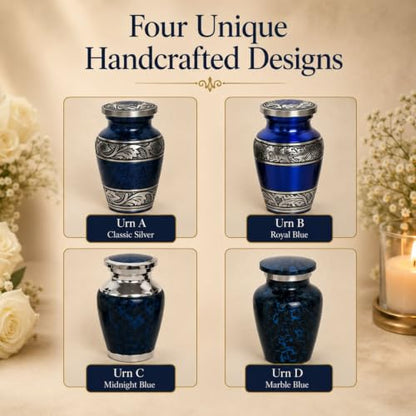 Small Cremation Urns for Human Ashes, Set of 4 Mini Keepsake Urns, Decorative Memorial Urns with Velvet Presentation Box for Family Sharing