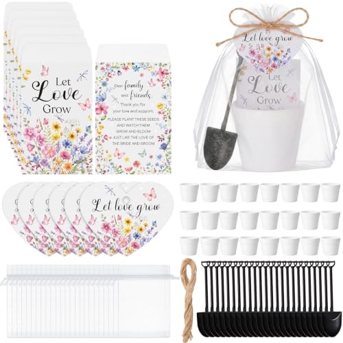 24 Sets Thank You Seed Packets Card Sets Gifts Bulk for Women | No Seed, Let Love Grow, Wildflower Favors for Guests, Souvenirs Gift Bulk for Bridal Shower, Engagement and Wedding Party - style: Let Love Grow