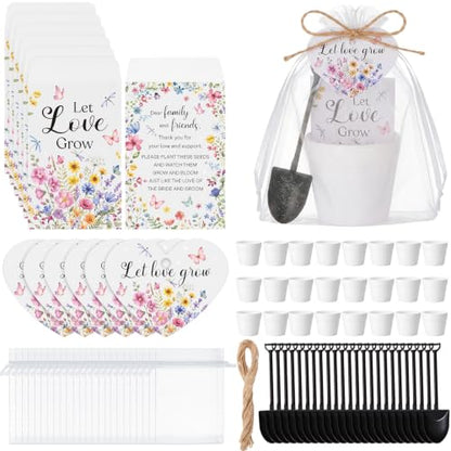 24 Sets Thank You Seed Packets Card Sets Gifts Bulk for Women | No Seed, Let Love Grow, Wildflower Favors for Guests, Souvenirs Gift Bulk for Bridal Shower, Engagement and Wedding Party - style: Let Love Grow