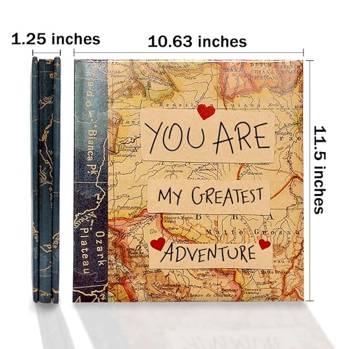 Holoary Self Adhesive Page Photo Album with Metallic Pen Magnetic Self-Stick Scrapbook for 3x5 4x6 5x7 6x8 8x10 Hand Made DIY 40 pages Albums, Printed Kraft Paper Cover Old Map Adventure Memory Book - color: World Map
