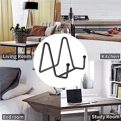 Kruodop 3 Pack Plate Stands for Display, 4 Inch Plate Holder Display Stand, Metal Frame Holder Stands for Book, Pictures, Photo Easel, Tabletop Art
