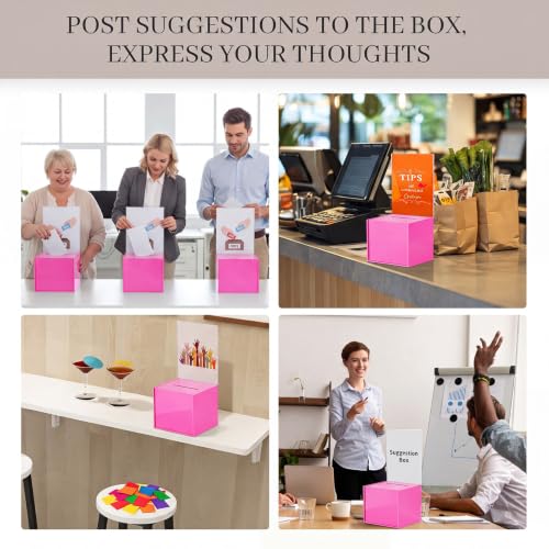Bucherry Acrylic Donation Box with Slot, 6 x 5 x 5 Inches Ballot Suggestion Raffle Ticket Box with Sign for Fundraising, Raffle, Collecting, Donating, Voting(Hot Pink,3 Pcs) - color: Hot Pink