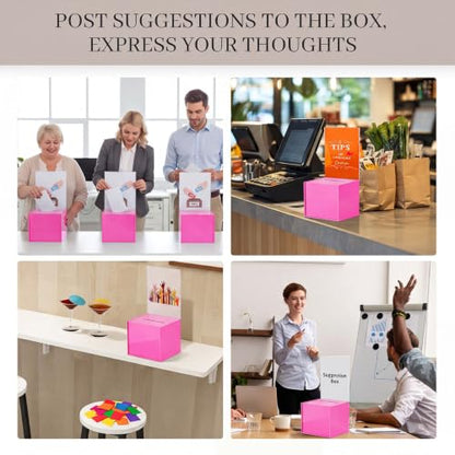 Bucherry Acrylic Donation Box with Slot, 6 x 5 x 5 Inches Ballot Suggestion Raffle Ticket Box with Sign for Fundraising, Raffle, Collecting, Donating, Voting(Hot Pink,3 Pcs) - color: Hot Pink