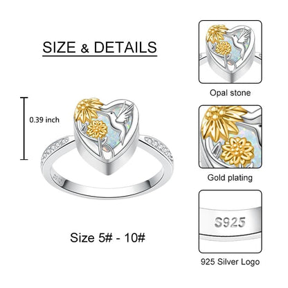 Hummingbird Cremation Urn Rings Holds Loved Ones Ashes 925 Sterling Silver Cremation Keepsake Ring Jewelry for Women