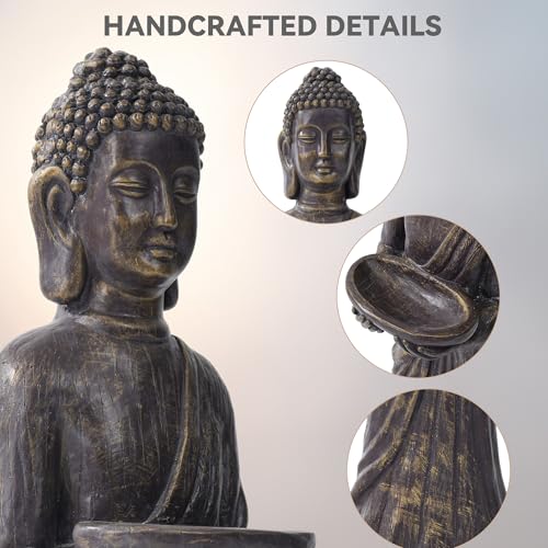 42" Buddha Outdoor Statue, Zen Meditative Figures, Gold-Black Finish - color: Antique Finish-42"